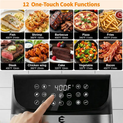9.5Qt Large Air Fryer Oven, 12 Digital Presets, Non Toxic Stainless Steel, Viewing Window, XL Basket for Family
