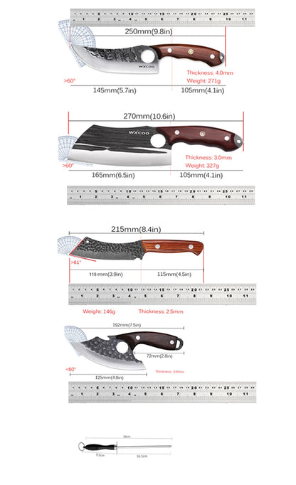WXCOO Multifunctional Hand Forged Butcher Knife Kitchen Knife Durable Blade for BBQ Meat Cutting Boning Knife Wooden Handle