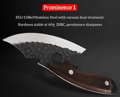 WXCOO Multifunctional Hand Forged Butcher Knife Kitchen Knife Durable Blade for BBQ Meat Cutting Boning Knife Wooden Handle
