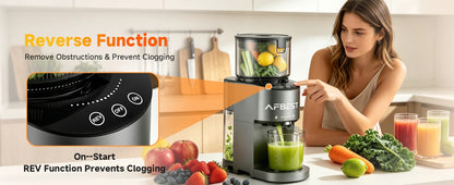 AFBEST 5.8" Extra-Large Chute 2-in-1 Cold Press Juicer – Whole Fruit & Vegetable Masticating Extractor with 100oz Capacity, Nut Milk Function, Easy-Clean Design, Premium Gray