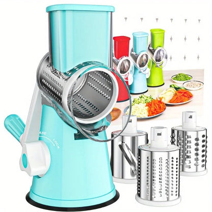3-in-1 Rotary Cheese Grater & Vegetable Slicer - Food-Safe Plastic Kitchen Tool for Effortless Grating, Slicing - Easy Clean