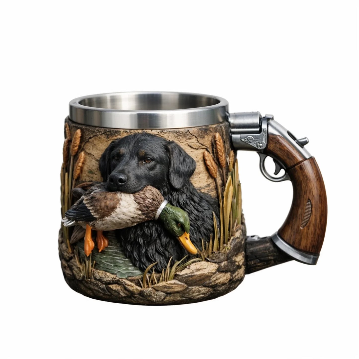 Stainless Resin Hunter Mug 3D Embossed Outdoor Sports Coffee Tea Cup Gift for Men Women Camping Fishing Daily Use Drinking Mug