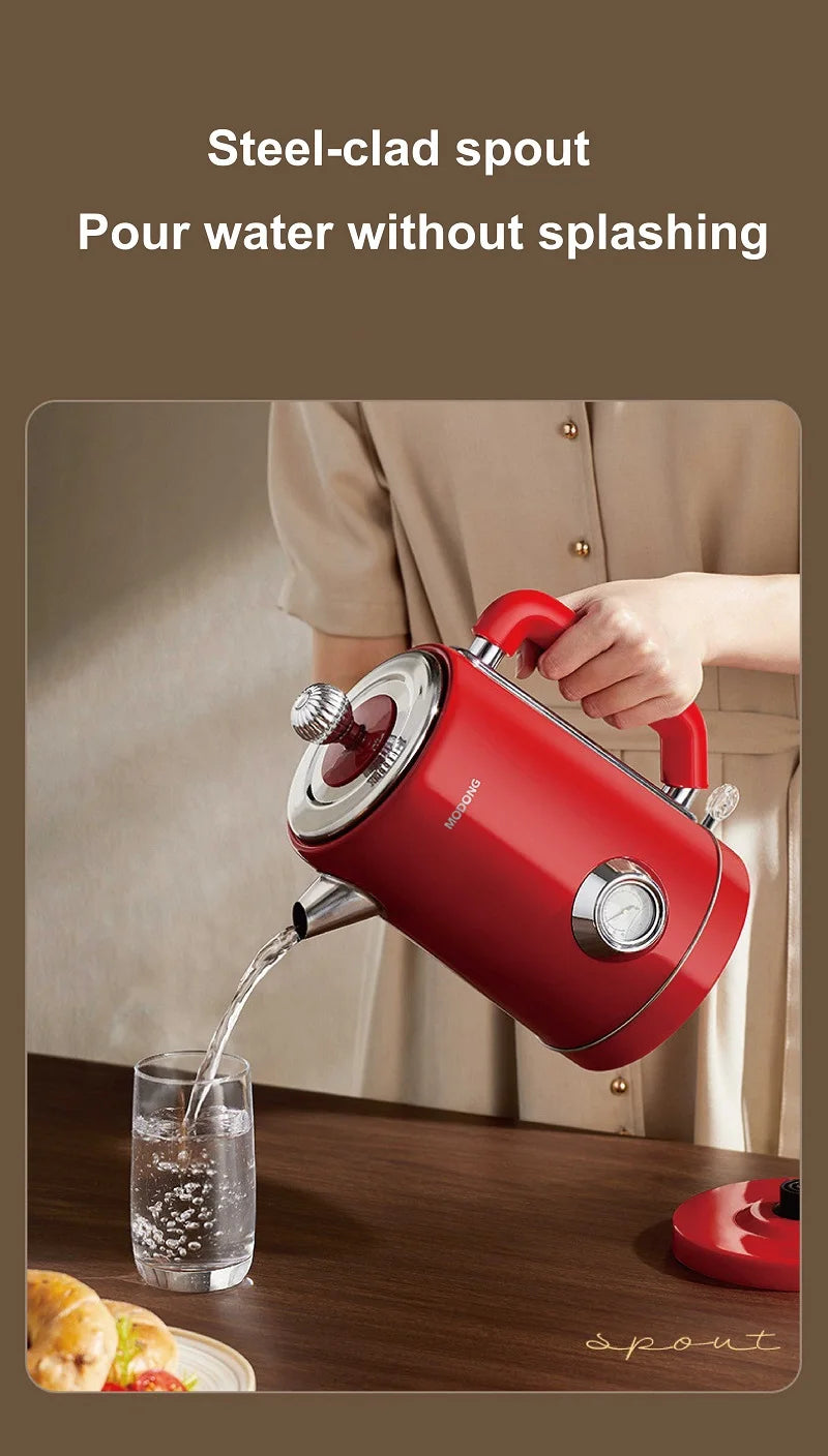 1500W Vintage Electric Kettle 304 stainless steel Fast Heating Water Boiler With Thermometer Home Water Boiling Cooking Pot 1.8L