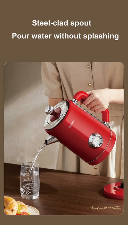 1500W Vintage Electric Kettle 304 stainless steel Fast Heating Water Boiler With Thermometer Home Water Boiling Cooking Pot 1.8L