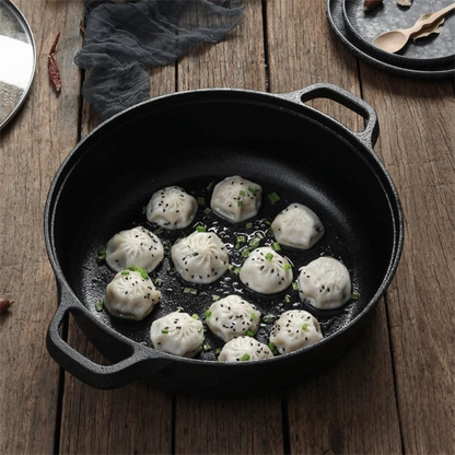 Kitchen Cookware Non-Stick Cast Iron Skillet Flat Bottomed Double Handle Frying Pan Thickened Non-coated Wok Outdoor