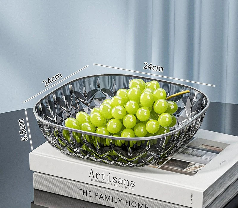 1pcs Household Fruit Bowl Salad Dessert Biscuit Plate Plastic Square Transparent Tray Golden Edge Snack Plates Tableware
