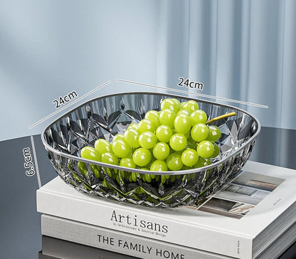 1pcs Household Fruit Bowl Salad Dessert Biscuit Plate Plastic Square Transparent Tray Golden Edge Snack Plates Tableware