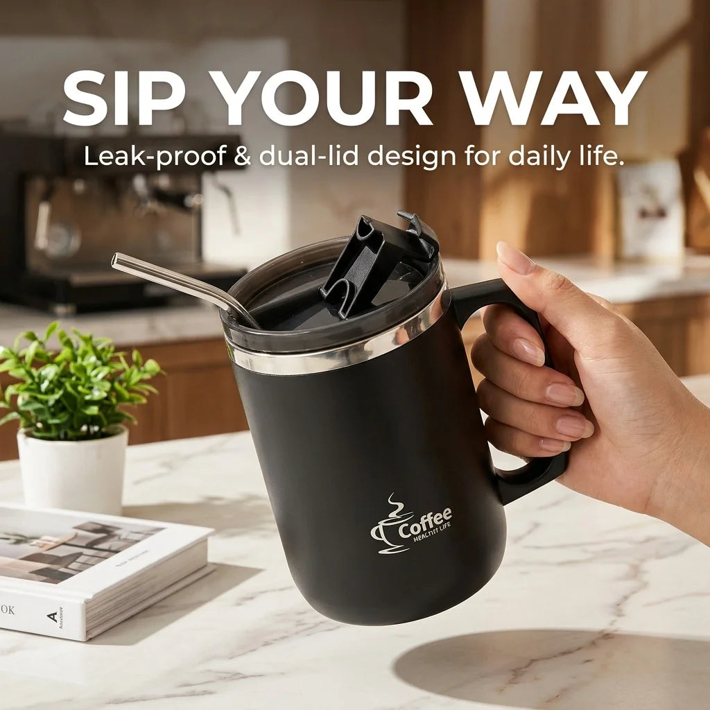 Travel Thermal Coffee Mug Tumbler With Handle 304 Stainless Steel Insulated Cup Leakproof Thermos Water Bottle Mini Dual Drink