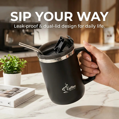 Travel Thermal Coffee Mug Tumbler With Handle 304 Stainless Steel Insulated Cup Leakproof Thermos Water Bottle Mini Dual Drink