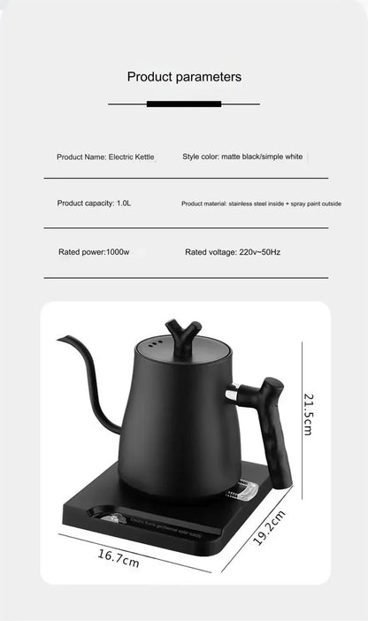 TINSOL 1L Electric Gooseneck Kettle, Manual Brewing Coffee Pot, Smart Teapot, Temperature Control Kettle, 1200W Fast Heating