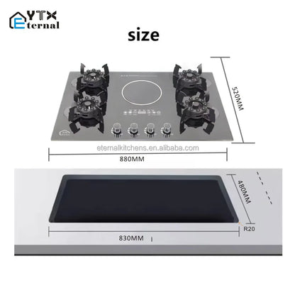 4 Gas 1 Electric Ceramic Hob, Multi-Functional Glass Cooktop, Reversible Burners, Gas Stove for Outdoor RV and Indoor Use