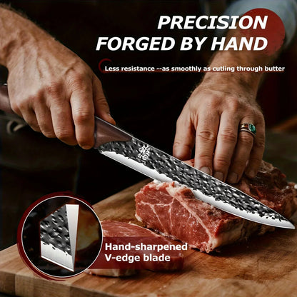 Premium 7Pcs Chef Knife Set Forged Kitchen Knives Wenge Wood Handle High Carbon Stainless Steel Full Tang ForHome Cooking&BBQ