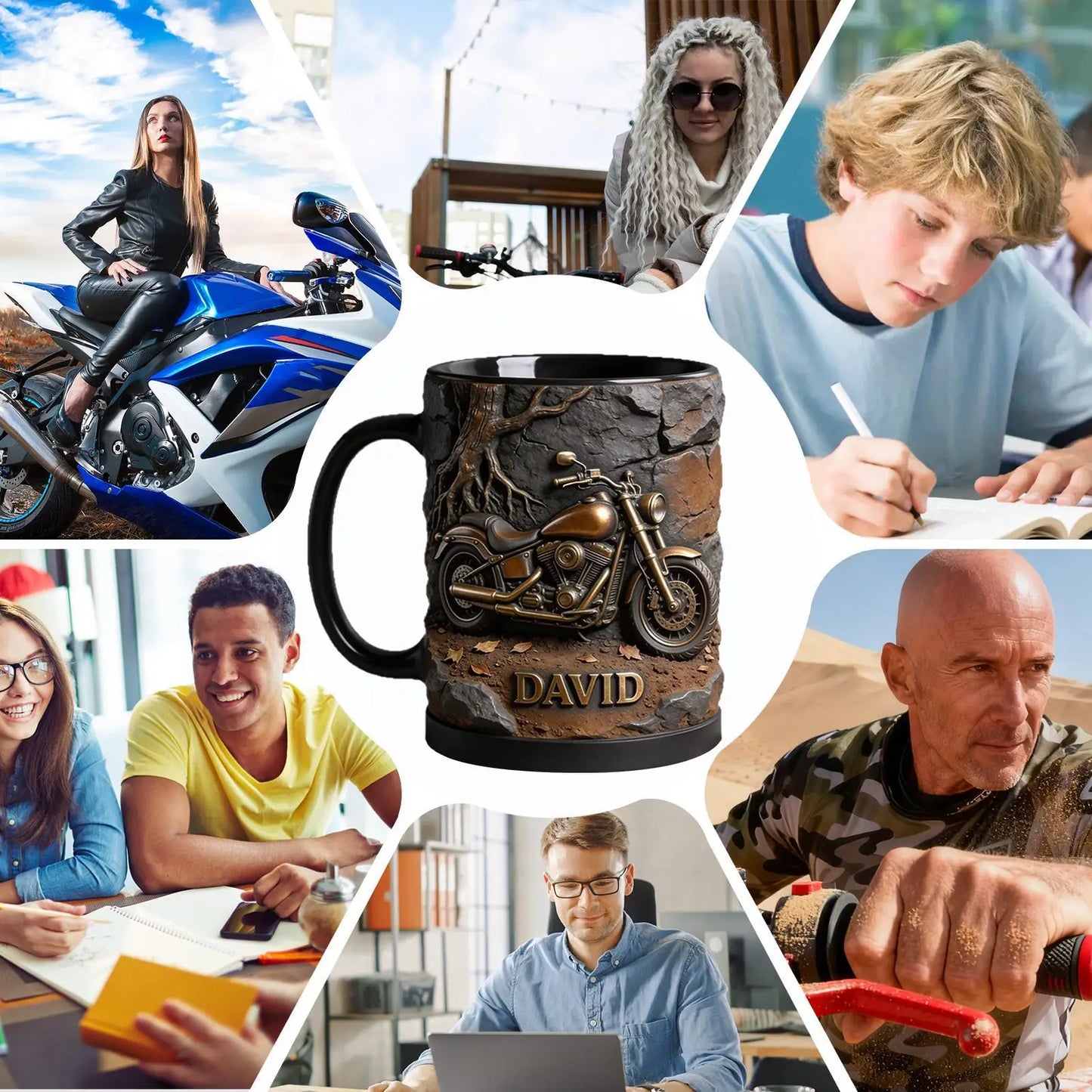 Tea Cups 11 Oz Motorcycle-Themed Handle Cappuccino Drinkware Handmade Ceramic Mug For Breakfast Brunch Office Home Kitchen