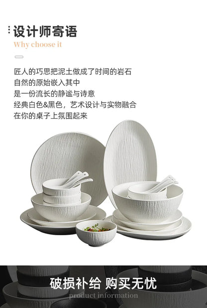Black and white ceramic tableware, plates, plates, household eating bowls, soup bowls, high-end luxury Japanese tableware sets.