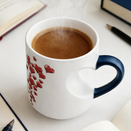 Heat Sensitive Color Changing Magic Mug with Romantic Heart Handle Cute Gift for Birthday Anniversary Valentine's Day Coffee Cup
