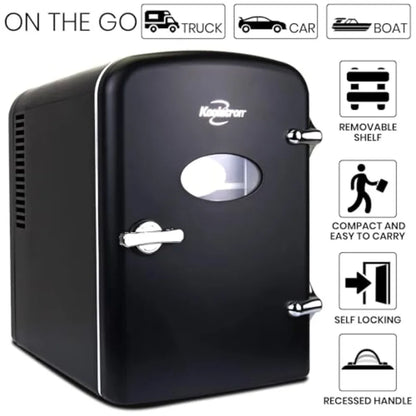 Mini Fridge- Black Refrigerator 6 Can Portable Cooler for Bedroom Office Dorm Car Compact Fridge for Drinks Makeup Skincare Dua