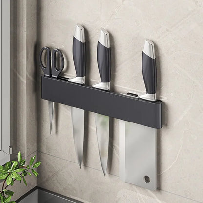 Wall-Mounted Kitchen Knife Holder No Punching Stainless Steel Storage Rack for Home Use 304 Steel Knife Insertion Rack