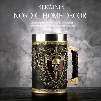 3D Beer Mugs Coffee Cups Gothic Goblet Iron Tankard Stainless Steel Resin Wine Glass Mug 600ML Skull Father's Day Gift 1 pcs
