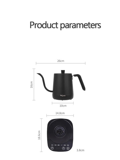 800ml Gooseneck Electric Kettle Hand Brew Coffee Pot Thermo Pot 304 Stainless Steel Teapot Smart Temperature-Control Water Jug