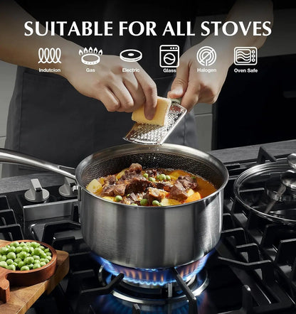 KOCH SYSTEME CS Hybrid Nonstick Stainless Steel Saucepan, 1+2+3 Quart Tri-Ply Stainless Steel Sauce Pan, Sauce Pan Set