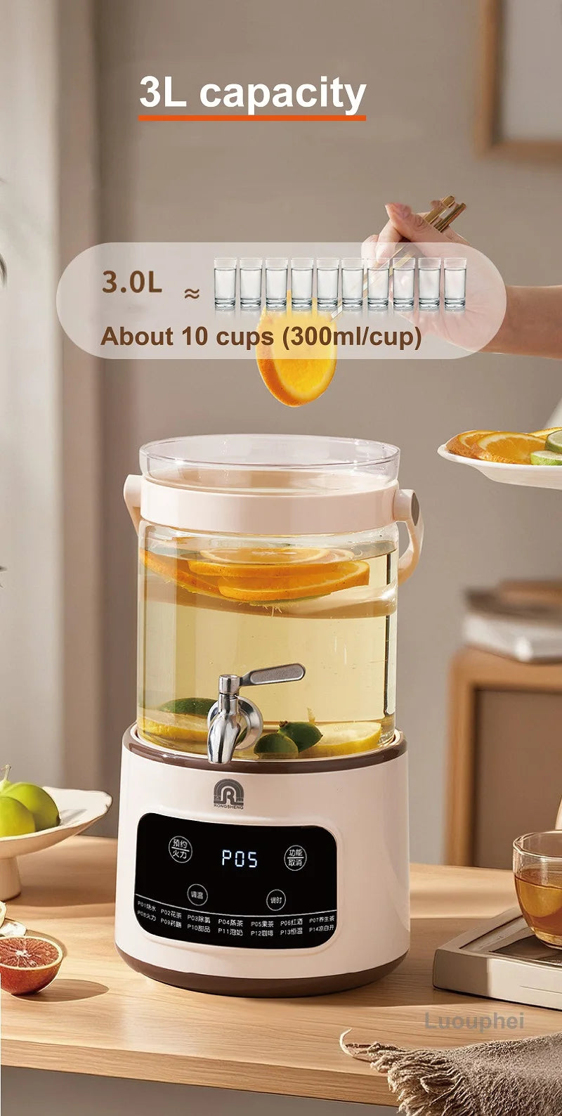 1200W/3L Home Electric Kettle Multifunctional Health Pot Glass Flower Teapot Soup Stew Pot Commercial Faucet Fruit Tea Bucket