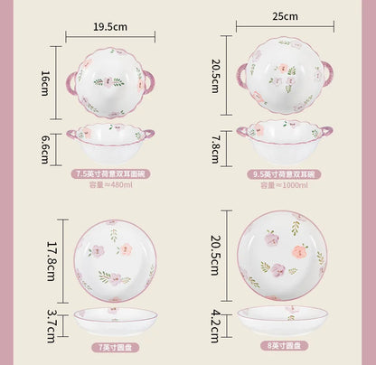 Flower, Underglaze Color, Ceramic Tableware, Bowl and Plate Combination