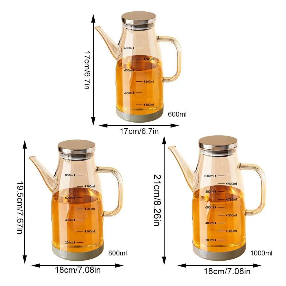 600/800/1000ml Oil Bottle Kitchen Glass Oil Pot Large Capacity Leak-Proof Pour Soy Vinegar Tank Oil Dispenser Kitchen Tools