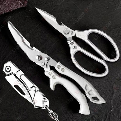 Kitchen Scissors Set Stainless Steel Chicken Bone Scissor Multifunctional Scissors Fish Scales Duck Meat Shear Cooking Tool