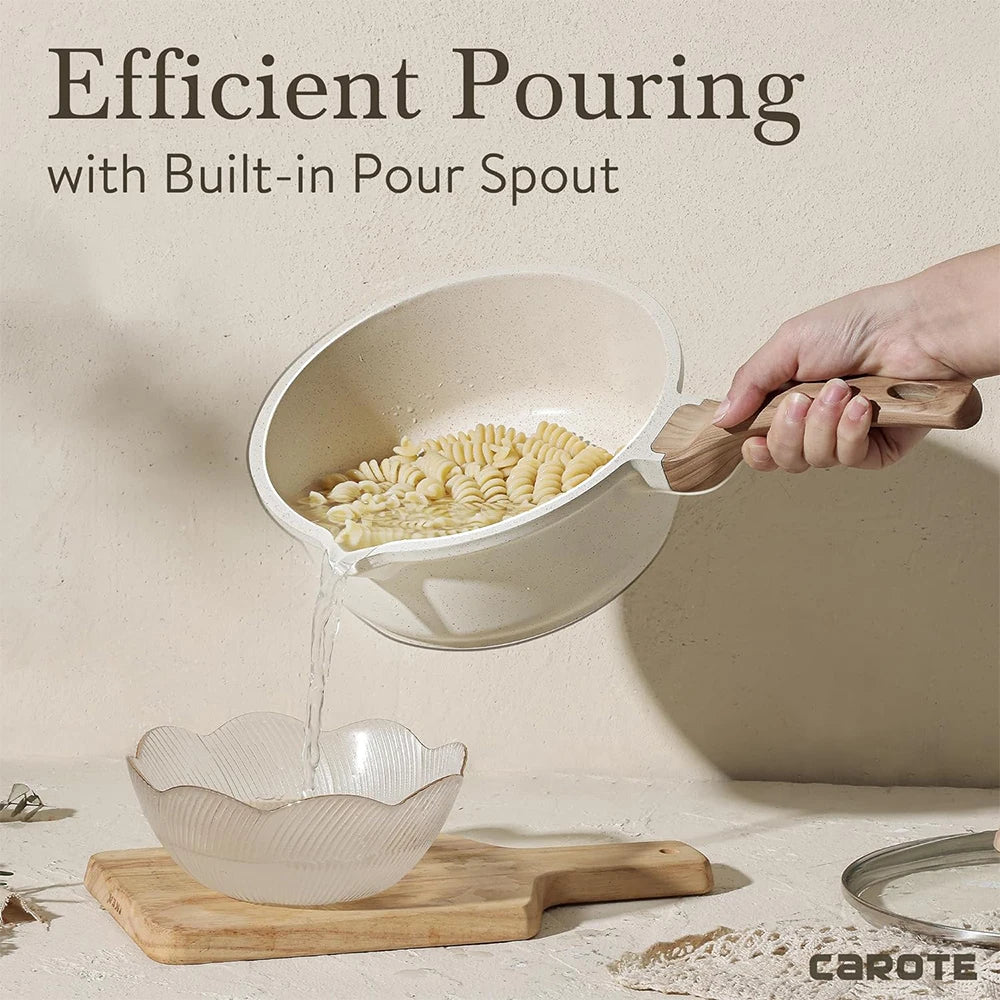 DONNOR 2.5Qt Sauce Pan With Lid Nonstick Granite Saucepan for All Stove Top Sauce Soup Pot Milk Pan with Pour Spouts JT281