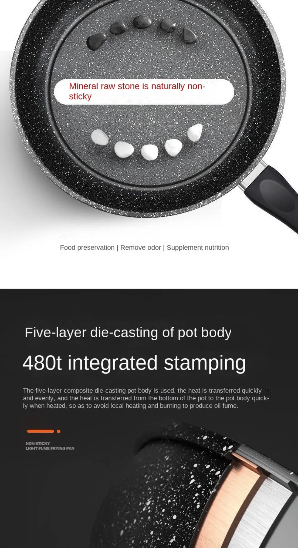22/24/26/28cm Steak Frying Pan with Glass Lid Stone Skillet Cookware Muliti-Purpose NonStick Kitchen Cooking Tools