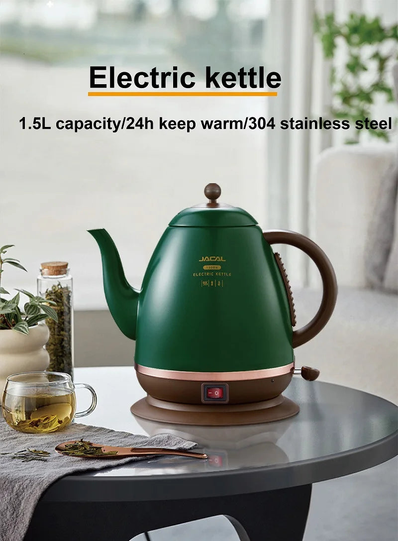 1500ml Electric Kettle Household Quick Boiling Kettle Long Spout Tea Kettle Retro Automatic Thermos Kettle Kitchen Tool 220V