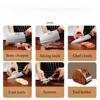 Professional Full 7 PCS Knife Set Stainless Steel Kitchen Knives Sets Best Kitchen Slicing with Knife Storage Block for Easy Kit