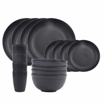 16-Piece Plastic Tableware Set with 4 Big Plates 4 Small Plates 4 Mugs 4 Bowls for Outdoor Picnics Camping Picnics
