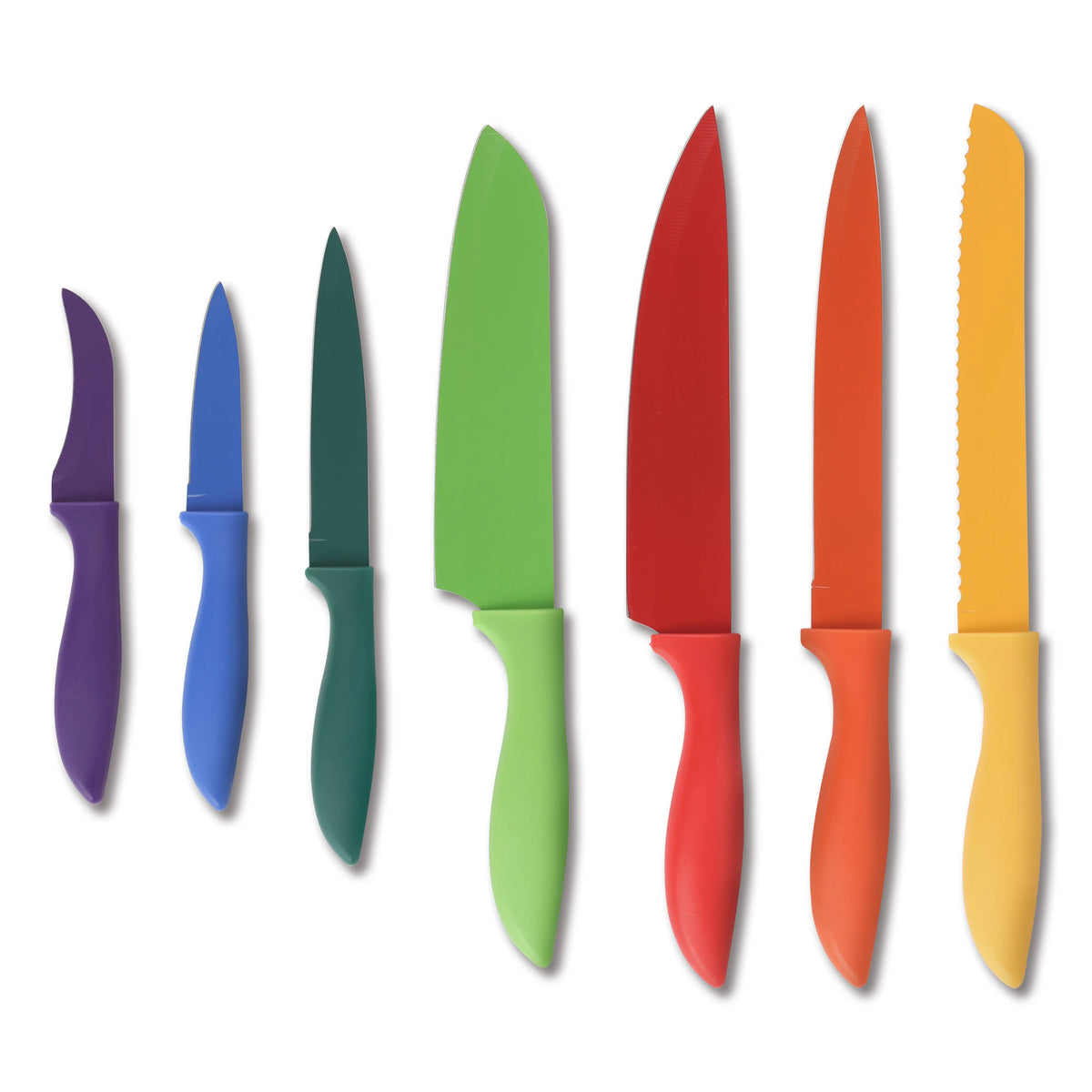 7Pcs Professional Colorful Kitchen Knife Set, Vibrant Food-Safe Coating High Carbon Stainless Steel Knives, Ergonomic Non-Slip H