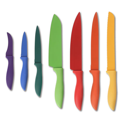 7Pcs Professional Colorful Kitchen Knife Set, Vibrant Food-Safe Coating High Carbon Stainless Steel Knives, Ergonomic Non-Slip H