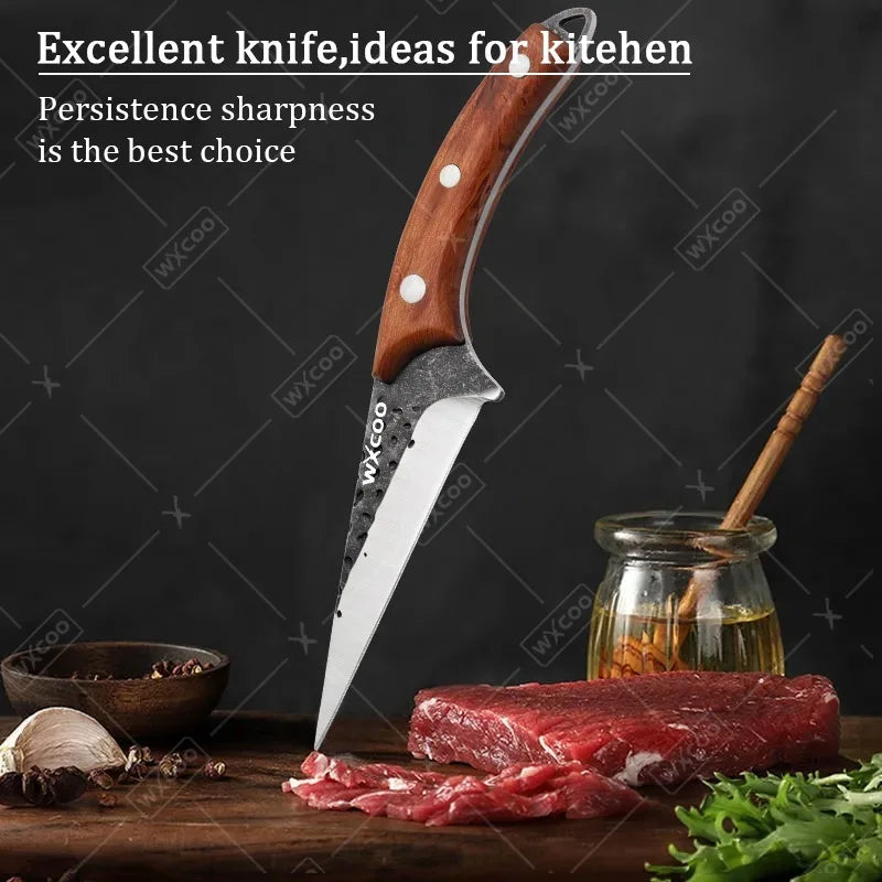WXCOO Kitchen Knife for Cooking BBQ Lamb Beef Meat Cleaver Fruit Slicing Hand forged Butcher Knife Magnetic Knife Holder Set