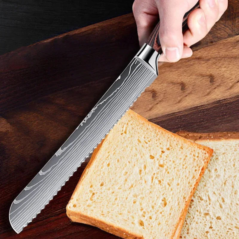 Damascus Pattern Knives Set Stainless Steel Chef Knife Japanese Santoku Knife Boning Knife Meat Cleaver Household Bread Knives