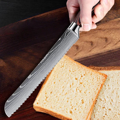 Damascus Pattern Knives Set Stainless Steel Chef Knife Japanese Santoku Knife Boning Knife Meat Cleaver Household Bread Knives