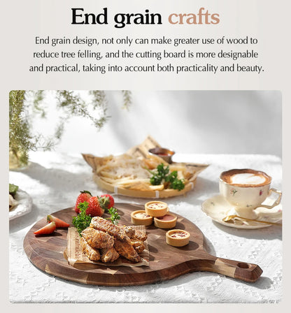 XINZUO Acacia End Grain Cutting Board 42.5x32cm Seamless, Ergonomic Handle Acacia Wood Surface for Heavy-Duty Meat & Vegetable