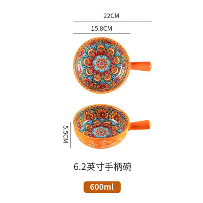 Bohemia Ceramic Rice Bowl Serving Plate Creative Ceramic Cutlery Soup Noodle Bowl Household Handle Bowl Sauce Dish