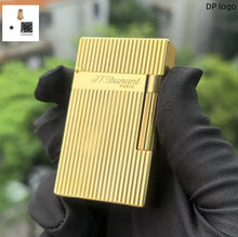 Brass Vertical Pattern Gas Lighter, Ping Sound Soft Flame Refillable Butane Vintage Lighter for Men Cigarette Cigar