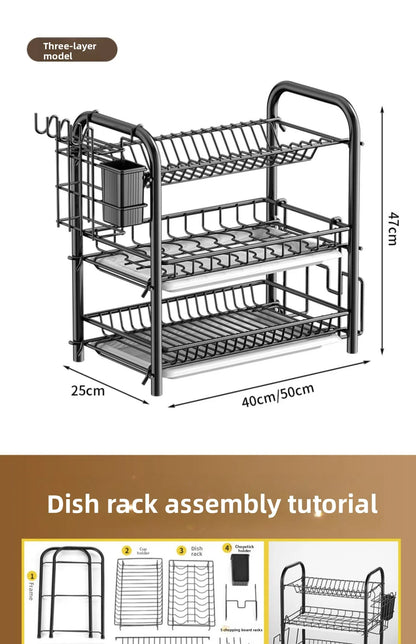 Dish Storage Rack Kitchen Shelf Dish Drain Rack Bowl Rack Cupboard Chopsticks Storage Box