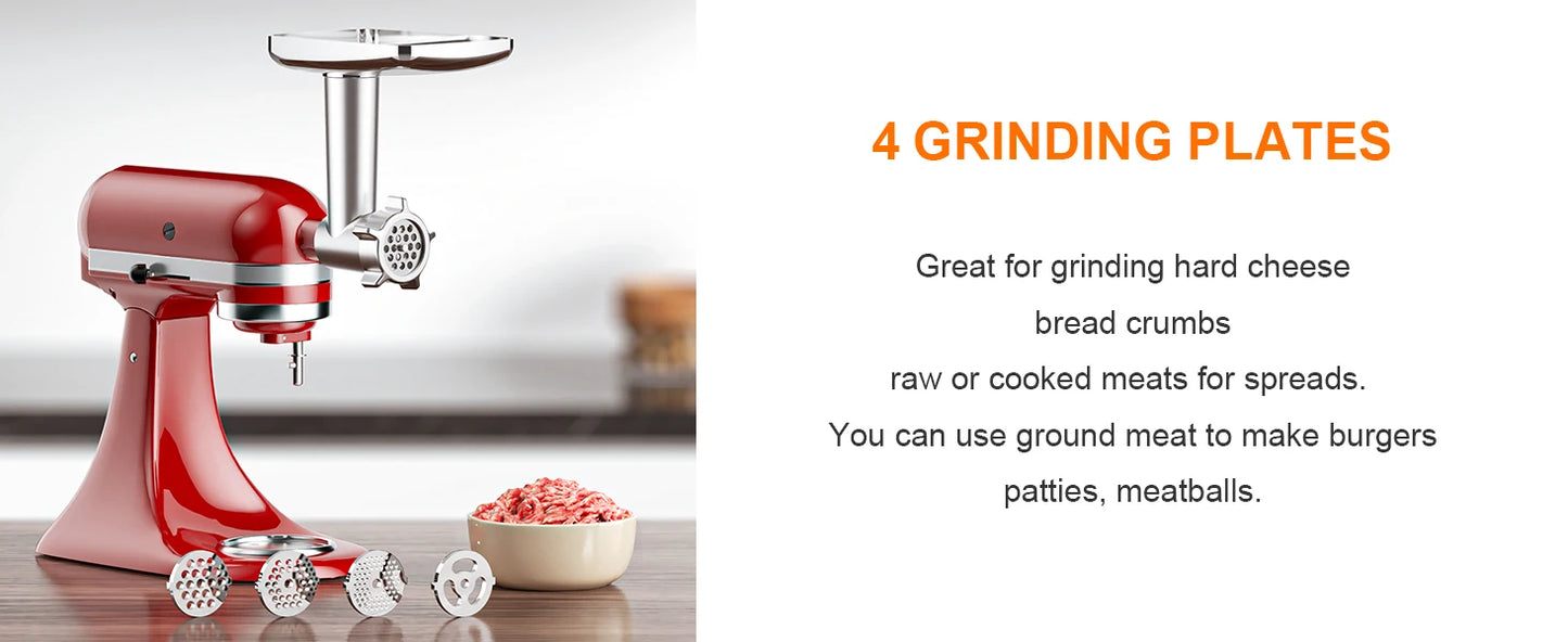 Meat Grinder and Slicer Shredder Attachments for KitchenAid Stand Mixer 2 Piece Set with Sausage Stuffer Tubes