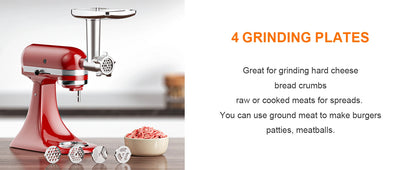 Meat Grinder and Slicer Shredder Attachments for KitchenAid Stand Mixer 2 Piece Set with Sausage Stuffer Tubes