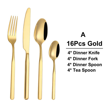 4/6/12/16/18/20/24Pcs Gold Cutlery Set Stainless Steel 304 Tableware Elegant Western Knife Fork Spoon Mirror Dinner Set