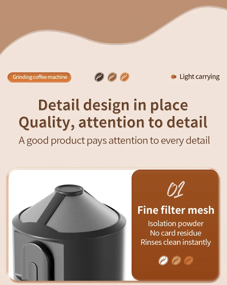 2-in-1 Wireless Portable Coffee Machine – Grind Beans & Hand Brew Anywhere for Camping & Outdoor Adventures
