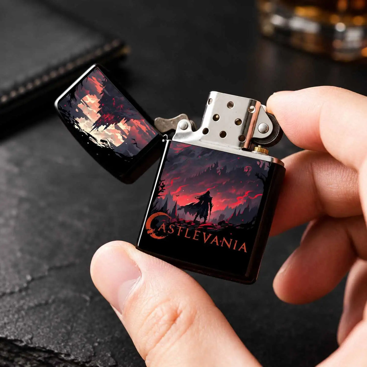 Retro Castlevania Themed Lighter, Dark Gothic Red Moon Castle Creative Peripheral, Portable Multi-Scene Ignition Tool, Unique Collectible Decor, Ideal Gift For Anime Fans, Exquisite Atmospheric Souvenir For Daily Use A Humoro