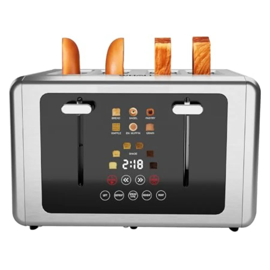 4-Slice Smart Toaster with Touchscreen and Extra-Wide Slots Dual Independent Control 6 Browning Levels 6 Bread Types Memory Fun