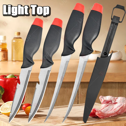 Stainless Steel Fish Filleting Knife Meat Cutting Fish Killing Knives Multifunctional Fruit Knife Sharp Butcher Knife with Cover