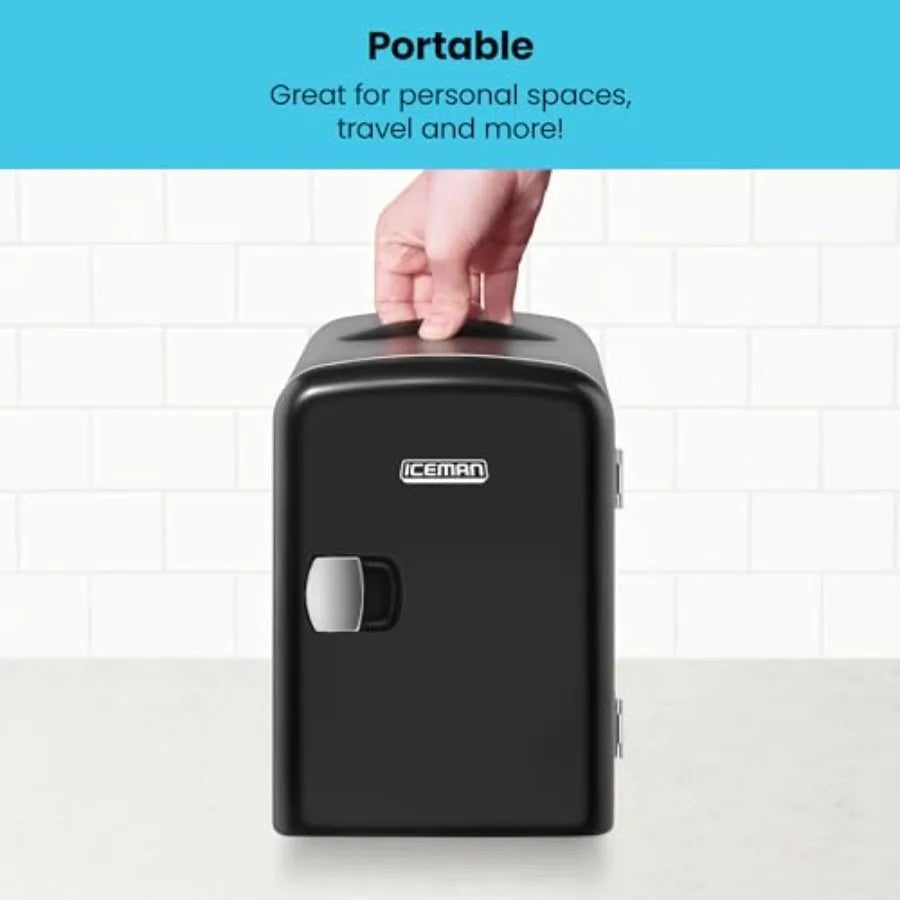 - Iceman Mini Portable Black Personal Fridge Cools Or Heats and Provides Compact Storage For Skincare, Snacks, Or 6 12oz Cans W